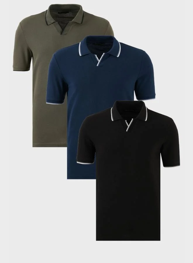 Buratti Cotton Regular Fit Stripe Detailed 3-Pack Polo Collar T-Shirt Men's Polo Collar T-Shirt 5902964S3